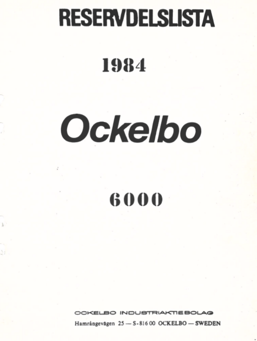 Reservdelslista Ockelbo 6000 1984