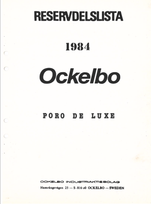Reservdelslista Ockelbo Poro De lux 1984