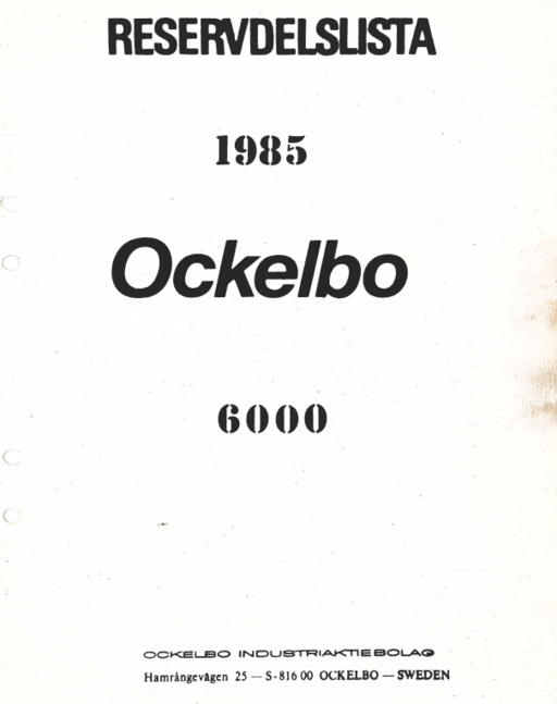 Reservdelslista Ockelbo 6000 1985